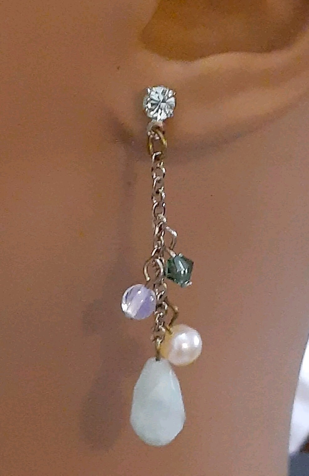 Multi stone cluster chain dangle drop earrings - image 1