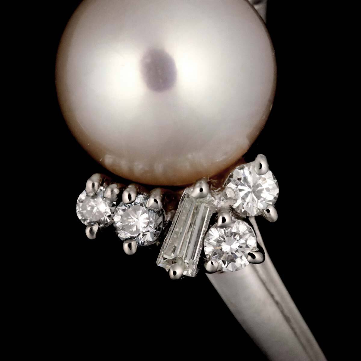 本パール Ptメレダイヤ入 リング 9.0m/m TASAKI Akoya Pearl 9.0mm Diamond 0.36ct Ring Pt size4.5(US
