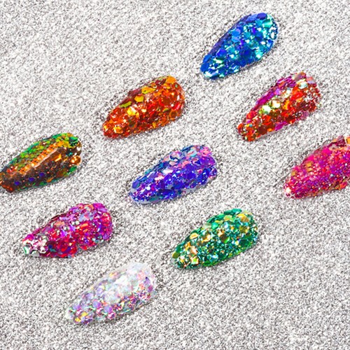 9Boxes Nail Art Flake Glitters Makeup Chunky Powder Nail Glitter Sequin - Picture 5 of 12