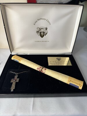 Sterling Silber Granat Kreuz Keltische Runen Halskette König Artus CIB selten
