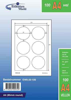 Universaletiketten 85mm rund matt, selbstklebend, 70g EW6-20 von Etikettenworld