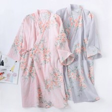 Women's Gauze Cotton Kimono Bathrobe Pajama Japanese Floral Lace Up Pajama