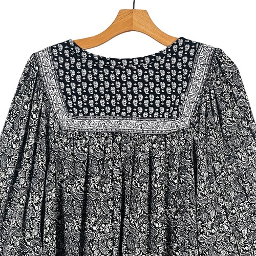 Gap Blouse Black and White Paisley Sz M Peasant Top Long Sleeve Balloon Sleeves - Picture 2 of 9