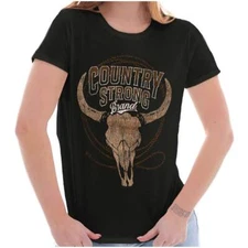 Cool Country Strong Brand Bull Skull Lasso Graphic T Shirts for Women T-Shirts