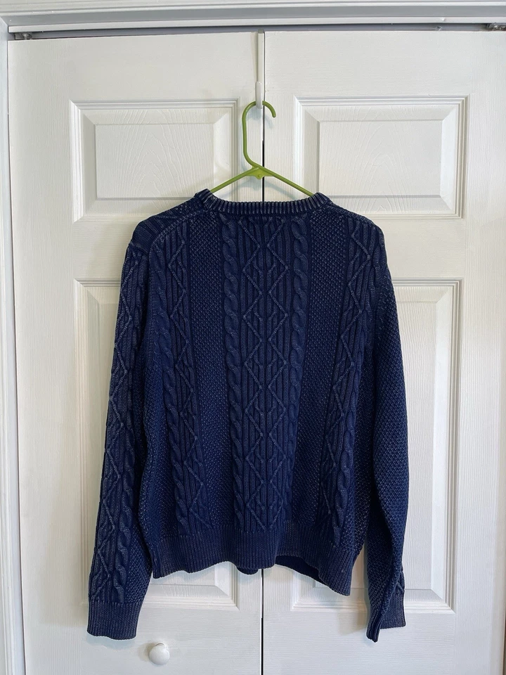 Suéter de pescador de algodón Pima tejido con cable cuello redondo J. L. Powell para hombre talla mediana Foto 3 de 4