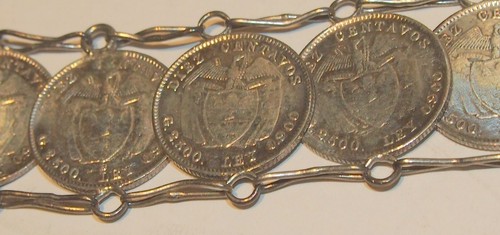 A FINE 900 SILVER COLOMBIAN COIN BRACELET,CIRCA 1939,41 & 42 L=7.75"-W=36.40 GR - Picture 8 of 10