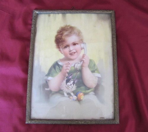 1930s VINTAGE GERMAN COLOR PRINT – CHILD w/ORIGINAL FRAME - Picture 5 of 5