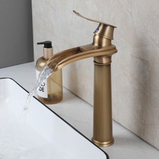 Antique Brass Bathroom Basin Faucet Waterfall Single Handle/Hole Sink Mixer Taps