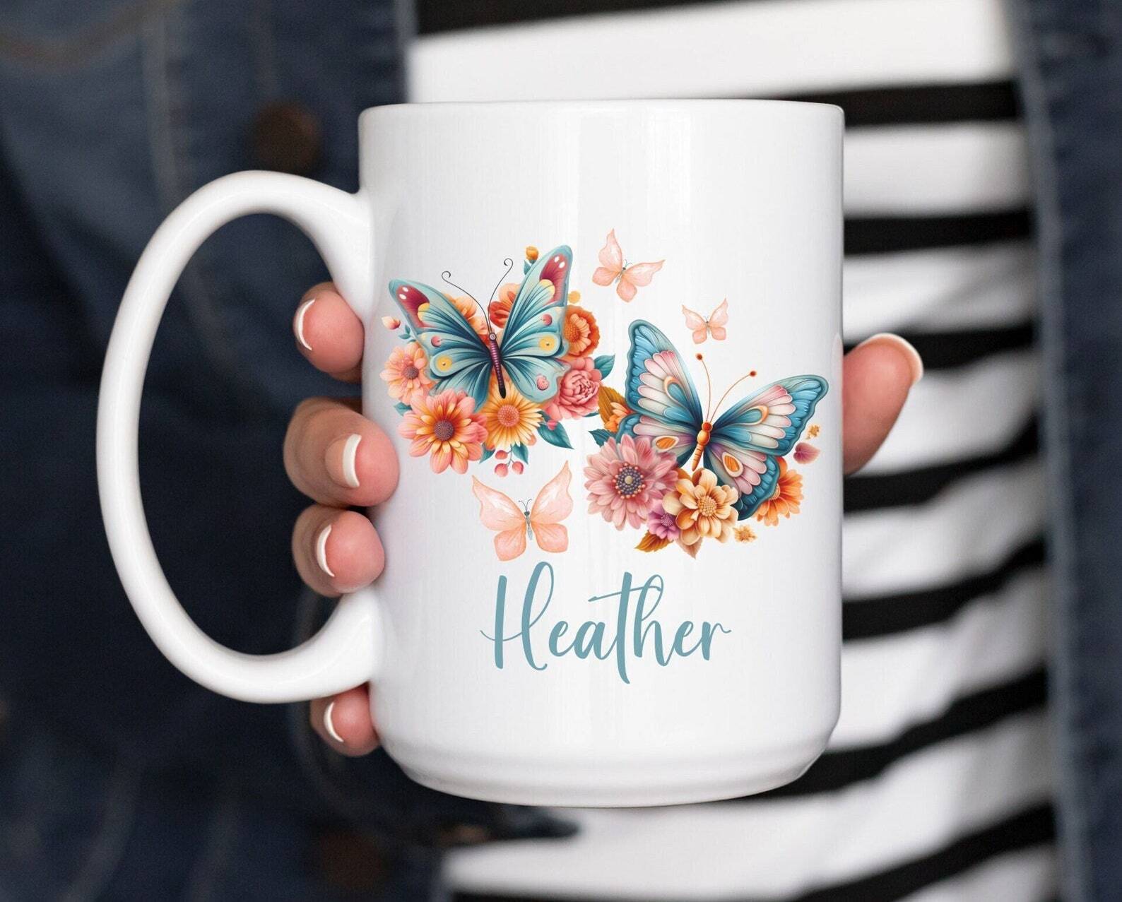 Personalized Butterfly 15oz Mug Custom Mug Gift For Mom Gift For Sister Gift For