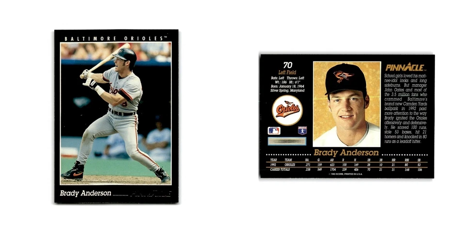 Brady Anderson 1993 Pinnacle #70 Baltimore Orioles Baseball Card NM - Image 3 of 3