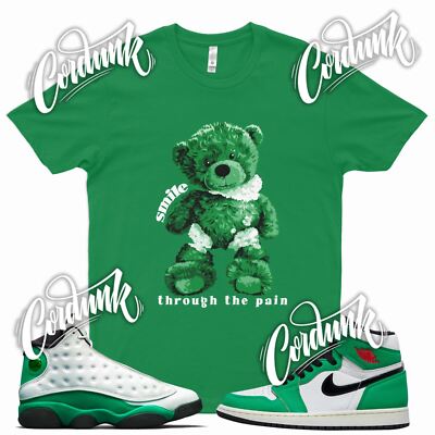 Green SMILE PAIN Sneaker T Shirt to match J1 13 Lucky Green WMNS Pine Mid 1 