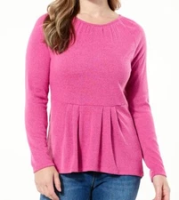 DG2 by Diane Gilman Raglan-Sleeve Brushed Sweater Knit Peplum Top - Fuschia - 1X
