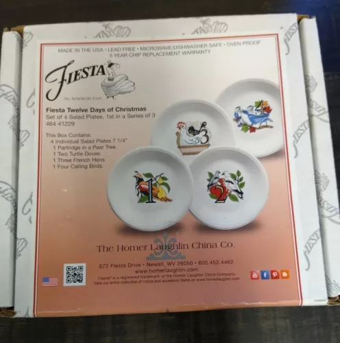 Fiesta 12 Days of Christmas Salad Plates Set Of 4, Days 1-4, New In Box