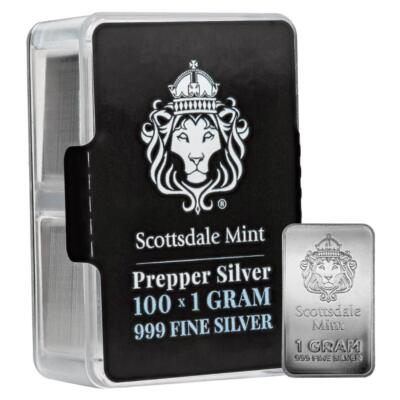 999 SILVER 純銀　100g バー 100 x 1 Gram Silver Bars - Prepper Silver .999 Silver Bullion Bars