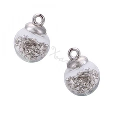 Glass Globe Silver Flakes Charms 22mm Pendants C2939 - 5, 10 Or 20PCs