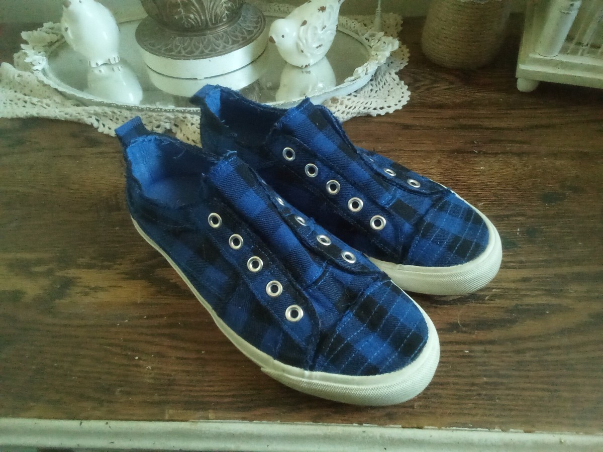 Corky Blue Plaid Print Womens Slip On Sneakers Shoes