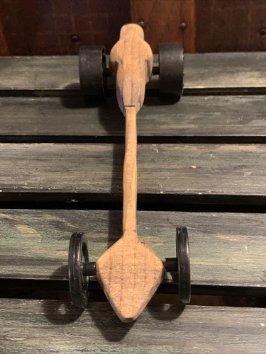VTG CARVED WOOD PINEWOOD DERBY ROCKET CAR TOY CONCEPT DRAG RACE VTG 10x3 - 第 7/7 張圖片