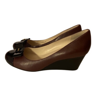 Cole Haan Women’s Tali Sze 10B Burgundy Black Cap Toe Wedge  Pumps EUC