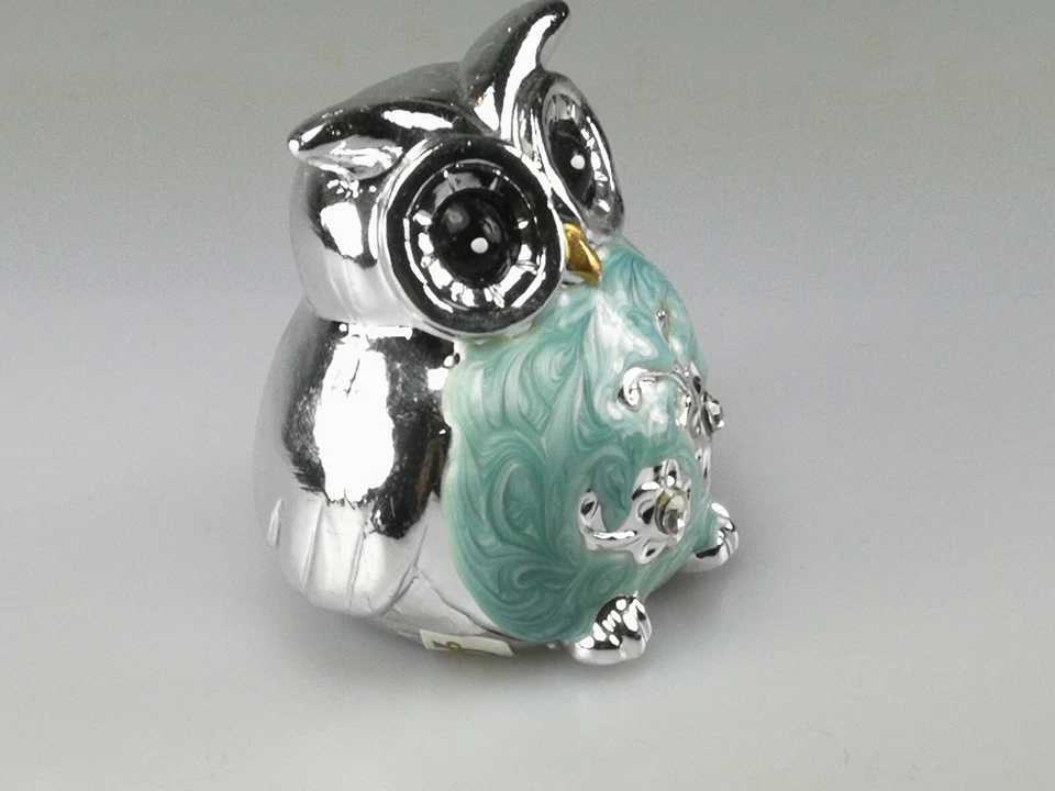 Eule blau silber 5 cm in Perlmutt Optik mit  Strass-Steinen - Dekofigur Eule🦉 - Bild 3 von 4