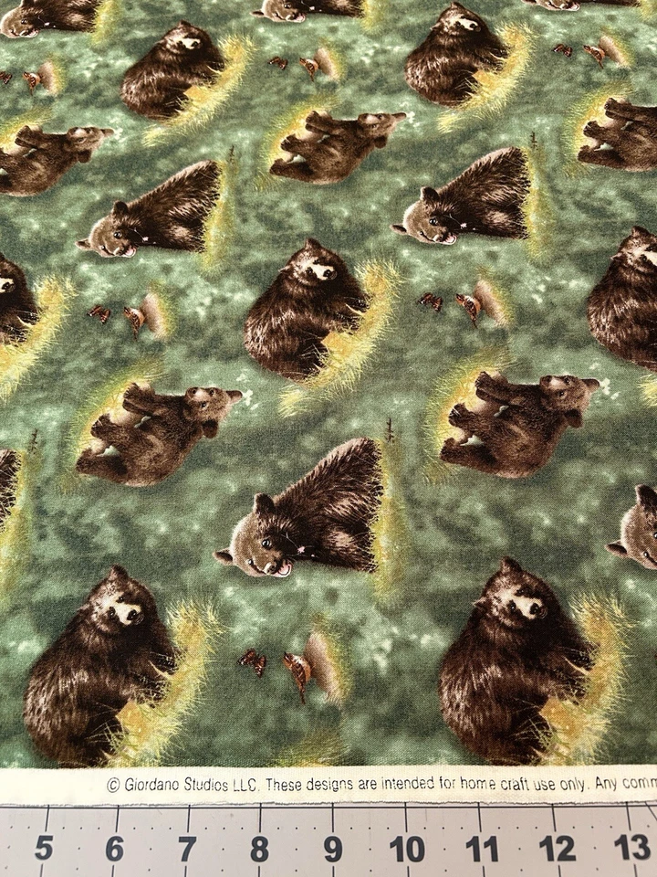 Tela verde Bears Nature Wildlife Birds 5/8 años Giordano Studios acolchado costura Foto 2 de 2