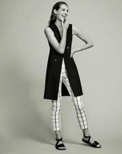 NWT Theory Treeca 2 Mix Check Slim Crop Pants Trouser Ivory Blue Size 00, 2 285