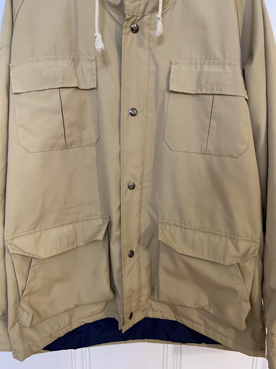 Vintage Camel Jacket Size M Khaki Plaid Lining Hooded Zip