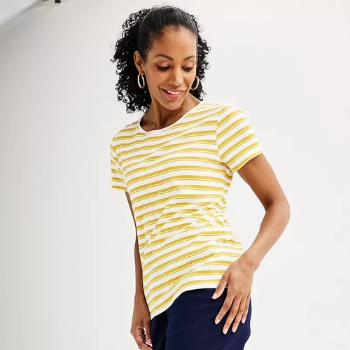 Women's Croft & Barrow® Essential Crewneck Tee Black , Yellow Dual Stripe - Picture 5 of 8