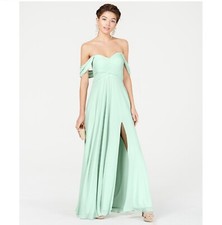 Sequin Hearts Junior Womens 1 Sage Green Off The Shoulder Evening Gown NWT