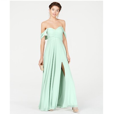 Sequin Hearts Junior Womens 13 Sage Green Delicate Off The Shoulder Gown  NWT | eBay