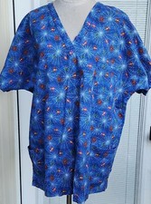 ANCHOR WEAR Halloween Spiders Webs Cotton Scrub Top LARGE USA Made