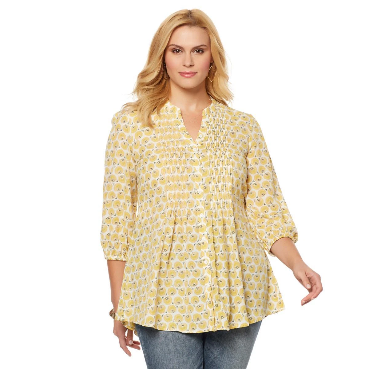 Melissa McCarthy Seven7 Printed Pintuck Blouse 535869/535871-J
