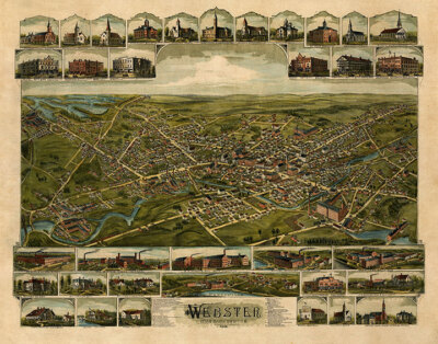 Panoramic Map of Webster MA 16x20
