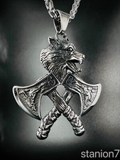 Wolf Kopf Wikinger Krieger Axt Anhänger Edelstahl Halskette Schmuck Biker 320A