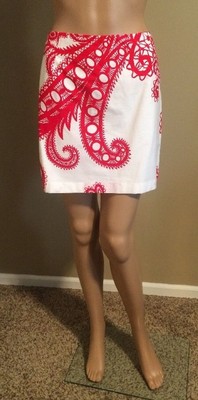 David Meister Red & White Paisley Print Summer Cotton Skirt Sz. 8 *ELNC