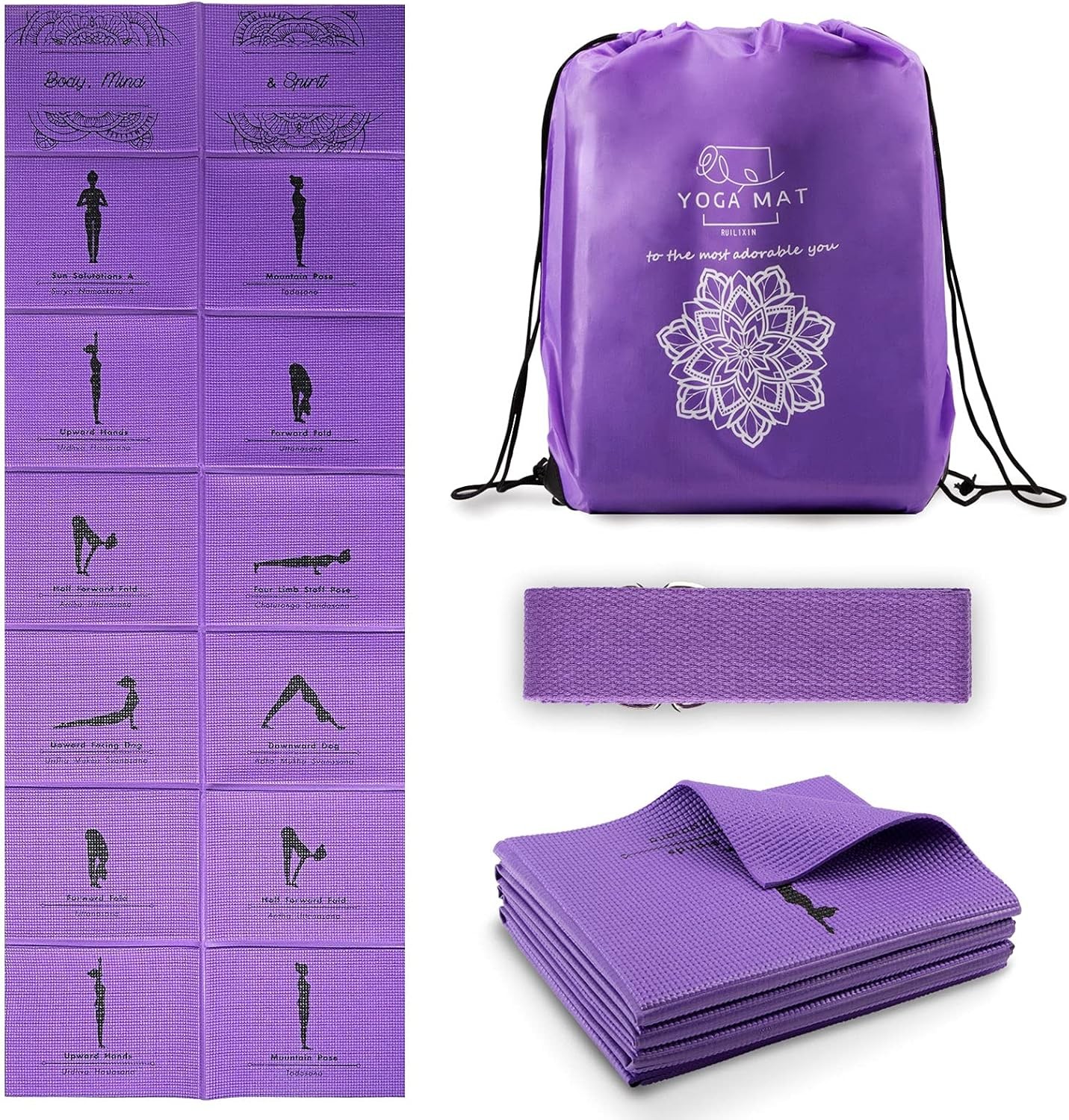 Foldable Yoga Mat For Women, Non Slip Exercise Mat For Home Gym, 5Mm Travel Yoga
