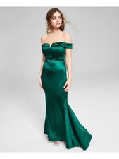 TEEZE ME Womens Green Floor Sweeping Off Full-Length Formal Gown Dress 1