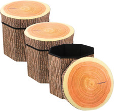 3 Pack Tree Stump Storage Stool 12 X 12 Inch Stool Ottoman, Cute Folding Storage
