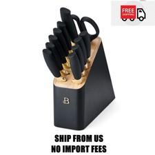 Beautiful 12 Piece Stainless Steel Knife Set Block Soft Grip Handles Black Sesam
