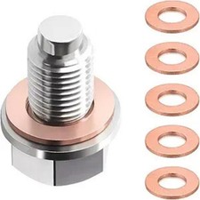 M12 1.25 Magnetic Oil Drain Plug with 5 Copper Crush Gaskets, Color: M12 1.25