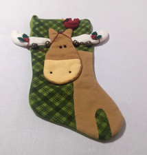 Vintage Santa's Best Reindeer Christmas Stocking Jingle Bells Red Cardinal 3D