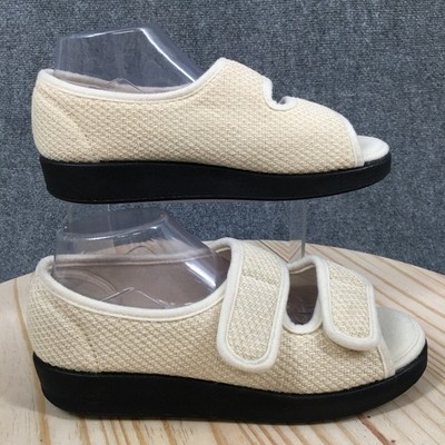 Silverts Sandals Womens 8 Easy Closure Strappy Cream Hook & Loop Open Toe Wedge