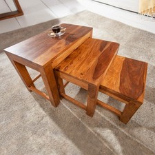 Handgefertigte Beistelltische 3er Set MONSOON 45cm natur Sheesham Massivholz