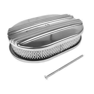 12'' Oval Half Finned Air Cleaner Assembly Polished Aluminum Replacement for C...
