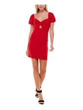 CRYSTAL DOLLS Womens Twist Front Pouf Sleeve Mini Party Body Con Dress