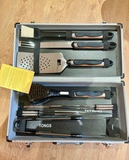 Image of New Deluxe BBQ Tool Set in Aluminium Carry Case – Tongs, Skewers, Spatula etc.
