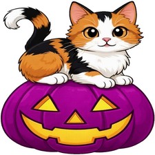 30 Custom Halloween Cat on Purple Pumpkin Personalized Address Labels
