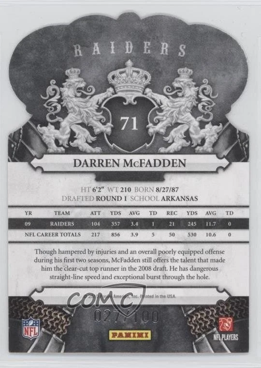 2010 Panini Crown Royale Blue /100 Darren McFadden #71 - Image 2 of 2