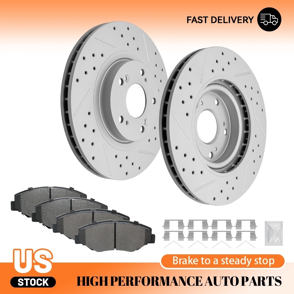 6PCS Front Drilled Disc Rotors Brake Pads for 2012-15 Honda Civic CR-V Acura ILX
