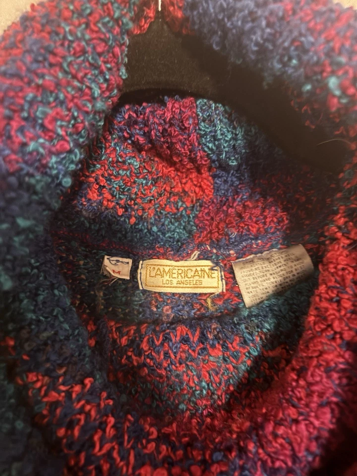 Vtg L'Americaine Sweater Medium 70s Space Dye Cowl Neck Rainbow Turtleneck - Image 3 of 4