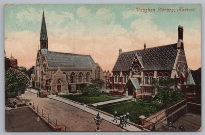 Alte Postkarte Vaughan Bibliothek Eggenschule Middlesex 1907 verschickt